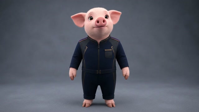紺色の制服を着た子ブタ